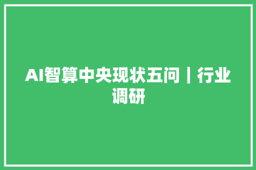 AI智算中央现状五问｜行业调研