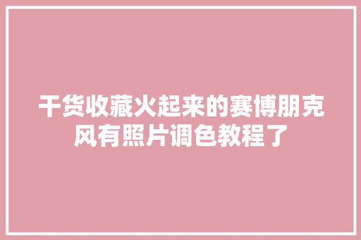 干货收藏火起来的赛博朋克风有照片调色教程了