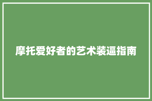 摩托爱好者的艺术装逼指南