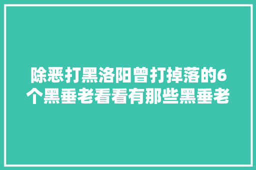 除恶打黑洛阳曾打掉落的6个黑垂老看看有那些黑垂老