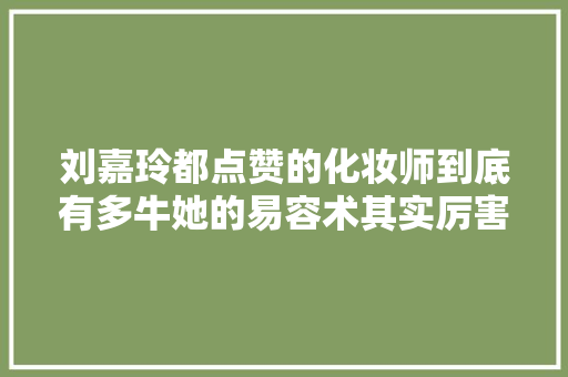 刘嘉玲都点赞的化妆师到底有多牛她的易容术其实厉害佩服