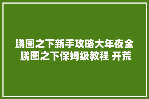 鹏图之下新手攻略大年夜全 鹏图之下保姆级教程 开荒之路不迷茫