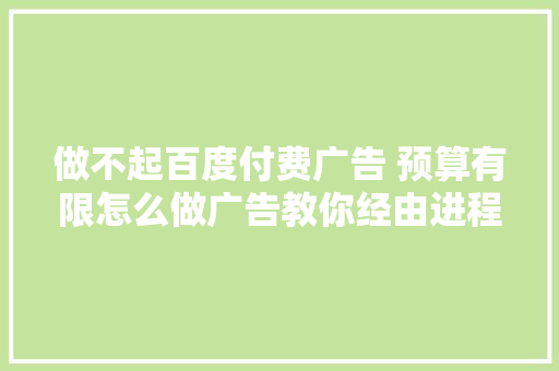 做不起百度付费广告 预算有限怎么做广告教你经由进程百度广告引爆私