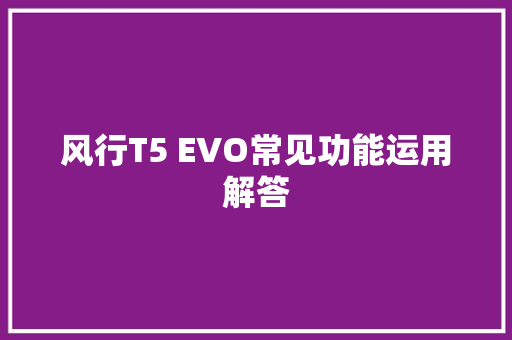 风行T5 EVO常见功能运用解答