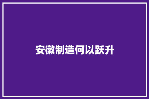 安徽制造何以跃升