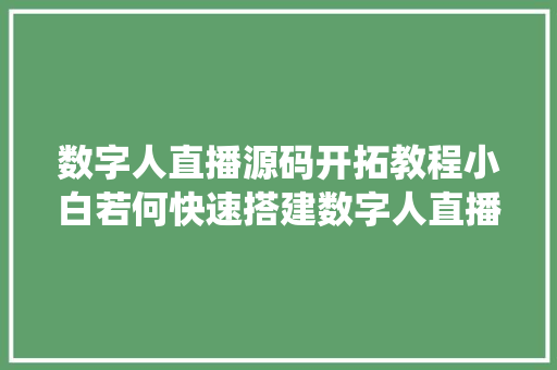 数字人直播源码开拓教程小白若何快速搭建数字人直播系统