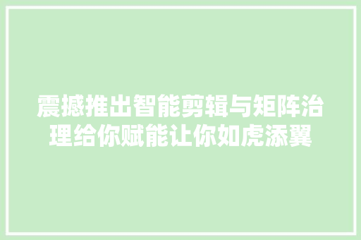 震撼推出智能剪辑与矩阵治理给你赋能让你如虎添翼