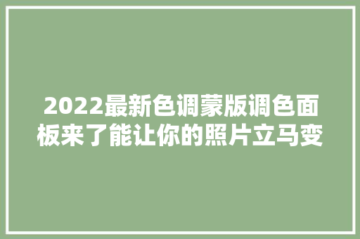 2022最新色调蒙版调色面板来了能让你的照片立马变好看