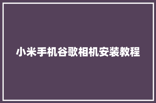 小米手机谷歌相机安装教程