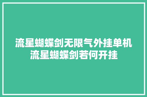 流星蝴蝶剑无限气外挂单机流星蝴蝶剑若何开挂