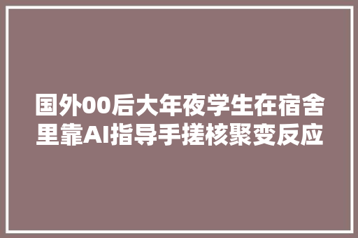 国外00后大年夜学生在宿舍里靠AI指导手搓核聚变反应堆