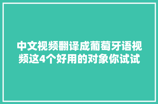 中文视频翻译成葡萄牙语视频这4个好用的对象你试试