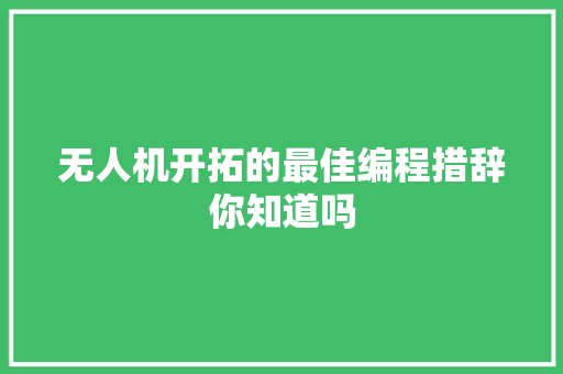 无人机开拓的最佳编程措辞你知道吗