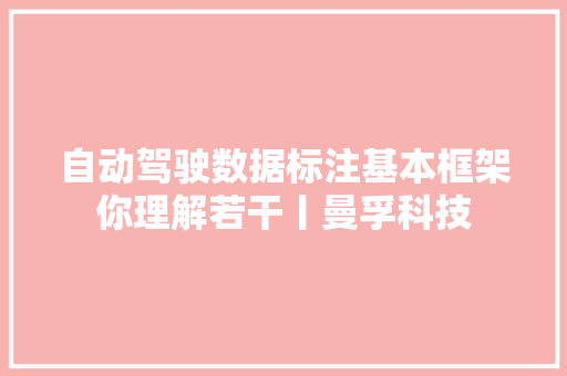 自动驾驶数据标注基本框架你理解若干丨曼孚科技