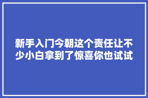 新手入门今朝这个责任让不少小白拿到了惊喜你也试试