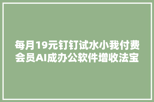 每月19元钉钉试水小我付费会员AI成办公软件增收法宝