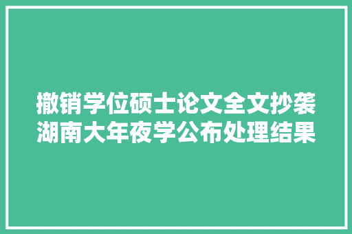 撤销学位硕士论文全文抄袭湖南大年夜学公布处理结果