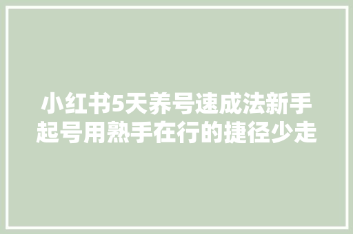 小红书5天养号速成法新手起号用熟手在行的捷径少走运营弯路