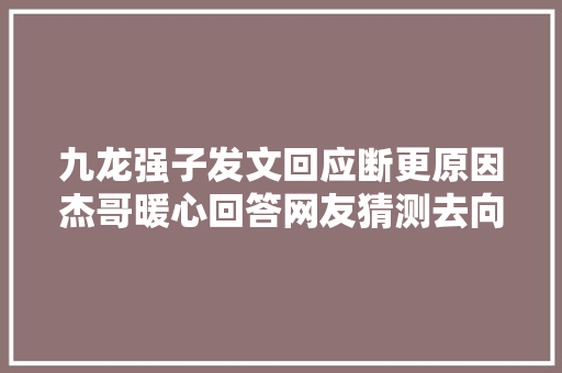 九龙强子发文回应断更原因杰哥暖心回答网友猜测去向成了亮点