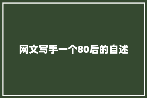 网文写手一个80后的自述