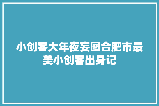 小创客大年夜妄图合肥市最美小创客出身记