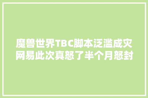 魔兽世界TBC脚本泛滥成灾网易此次真怒了半个月怒封6万人