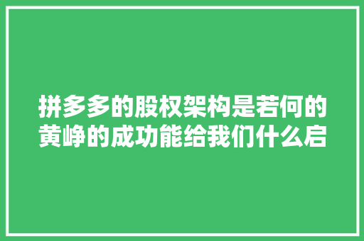 拼多多的股权架构是若何的黄峥的成功能给我们什么启发