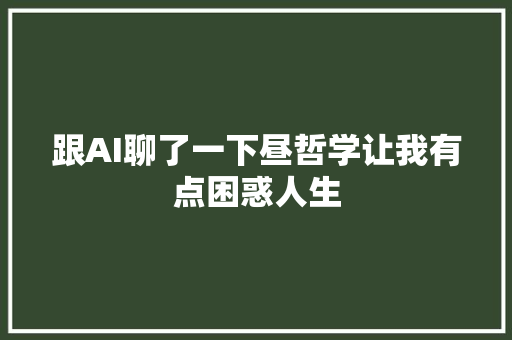 跟AI聊了一下昼哲学让我有点困惑人生