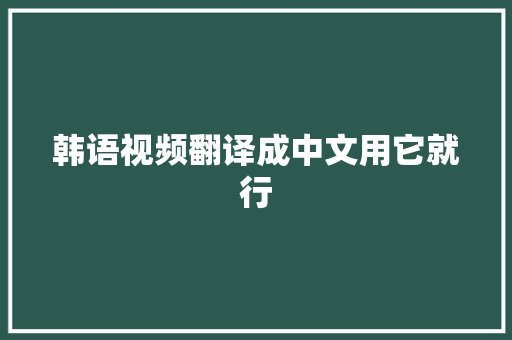 韩语视频翻译成中文用它就行