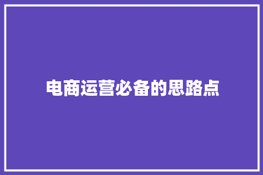 电商运营必备的思路点