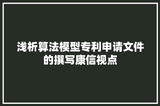 浅析算法模型专利申请文件的撰写康信视点