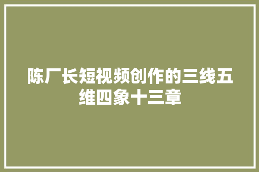 陈厂长短视频创作的三线五维四象十三章