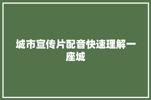 城市宣传片配音快速理解一座城