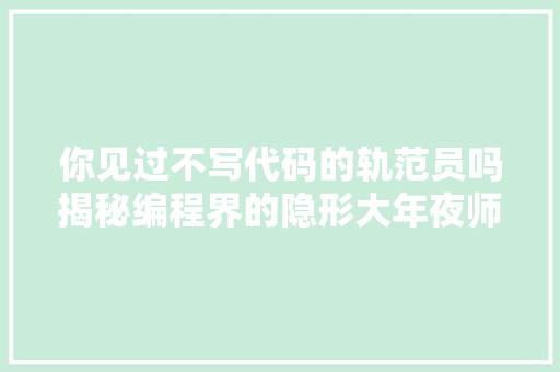 你见过不写代码的轨范员吗揭秘编程界的隐形大年夜师