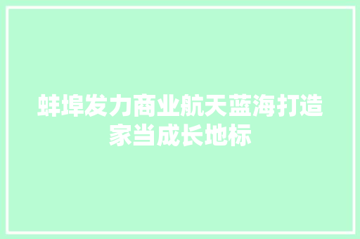 蚌埠发力商业航天蓝海打造家当成长地标