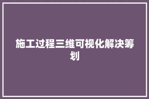 施工过程三维可视化解决筹划