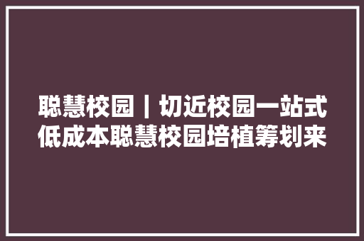 聪慧校园｜切近校园一站式低成本聪慧校园培植筹划来了