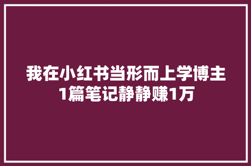 我在小红书当形而上学博主1篇笔记静静赚1万