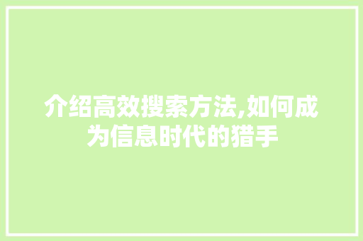 介绍高效搜索方法,如何成为信息时代的猎手