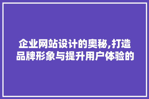 企业网站设计的奥秘,打造品牌形象与提升用户体验的双赢之路