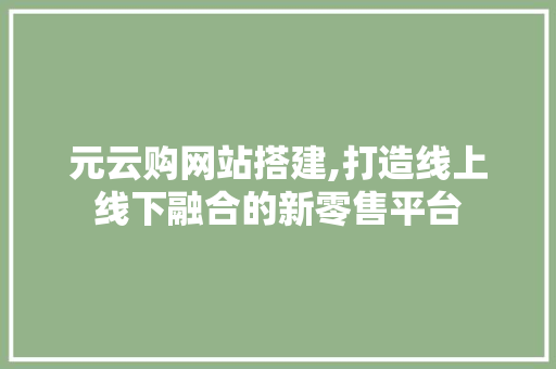 元云购网站搭建,打造线上线下融合的新零售平台