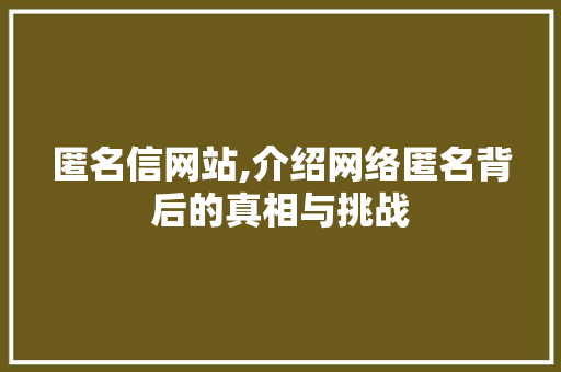 匿名信网站,介绍网络匿名背后的真相与挑战