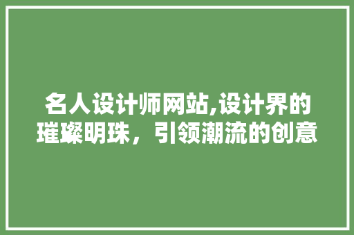 名人设计师网站,设计界的璀璨明珠，引领潮流的创意殿堂