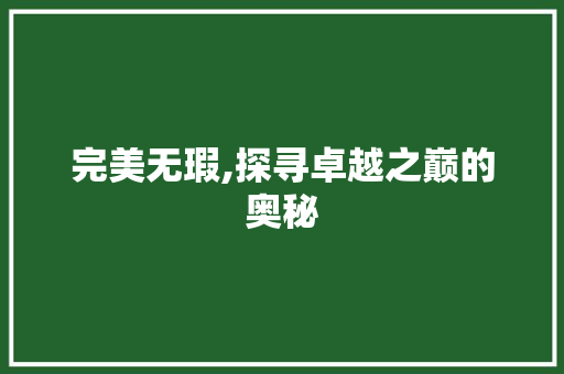 完美无瑕,探寻卓越之巅的奥秘