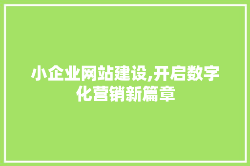 小企业网站建设,开启数字化营销新篇章