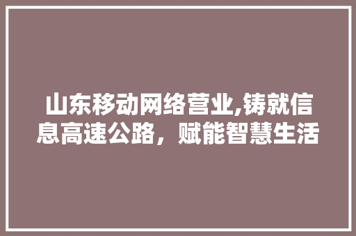 山东移动网络营业,铸就信息高速公路，赋能智慧生活新篇章