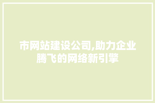 市网站建设公司,助力企业腾飞的网络新引擎