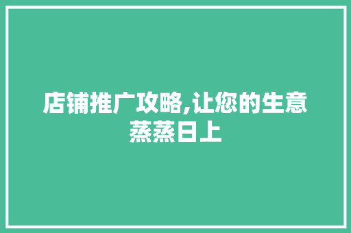 店铺推广攻略,让您的生意蒸蒸日上