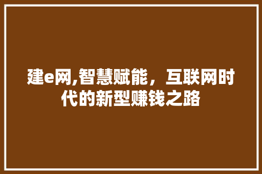 建e网,智慧赋能，互联网时代的新型赚钱之路