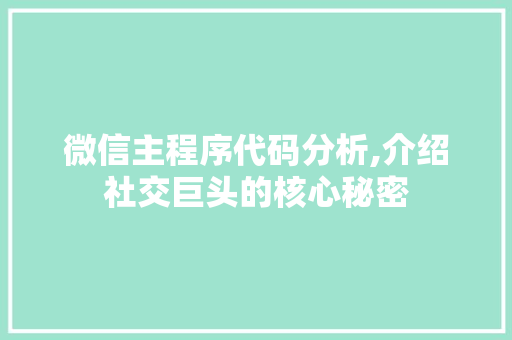 微信主程序代码分析,介绍社交巨头的核心秘密